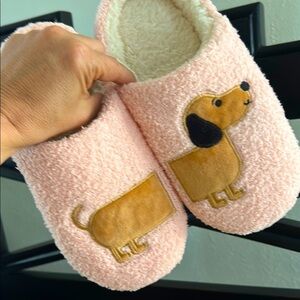 Dachshund Wiener Dog Heated Cozy Pink Sherpa Slippers Sz 7-8 Women’s‎ NEW